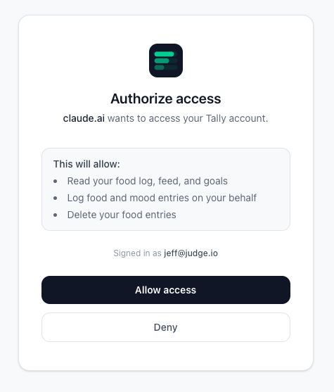 OAuth authorization screen